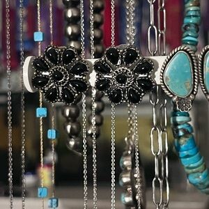 Faux Black Onyx Cluster Earrings